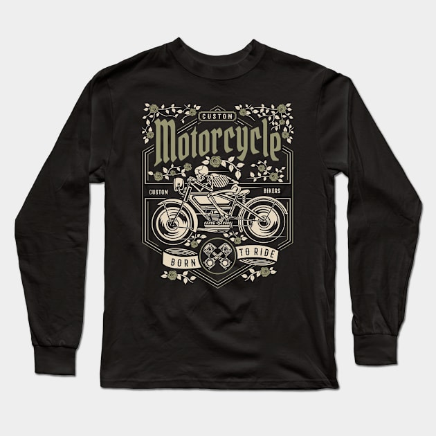 Skull Motorcycle Long Sleeve T-Shirt by p308nx